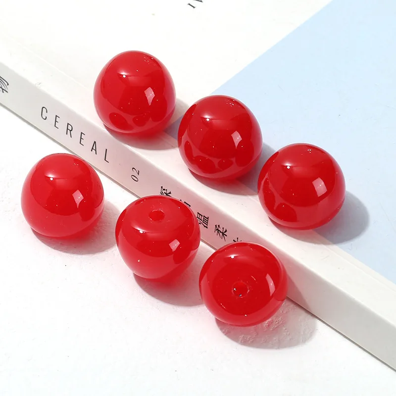 Red Cherry Resin Charms with Bottom Hole 20pcs Simulated Fruit Cherry Resin Decoration Accessories for Girls Hairpin DIY