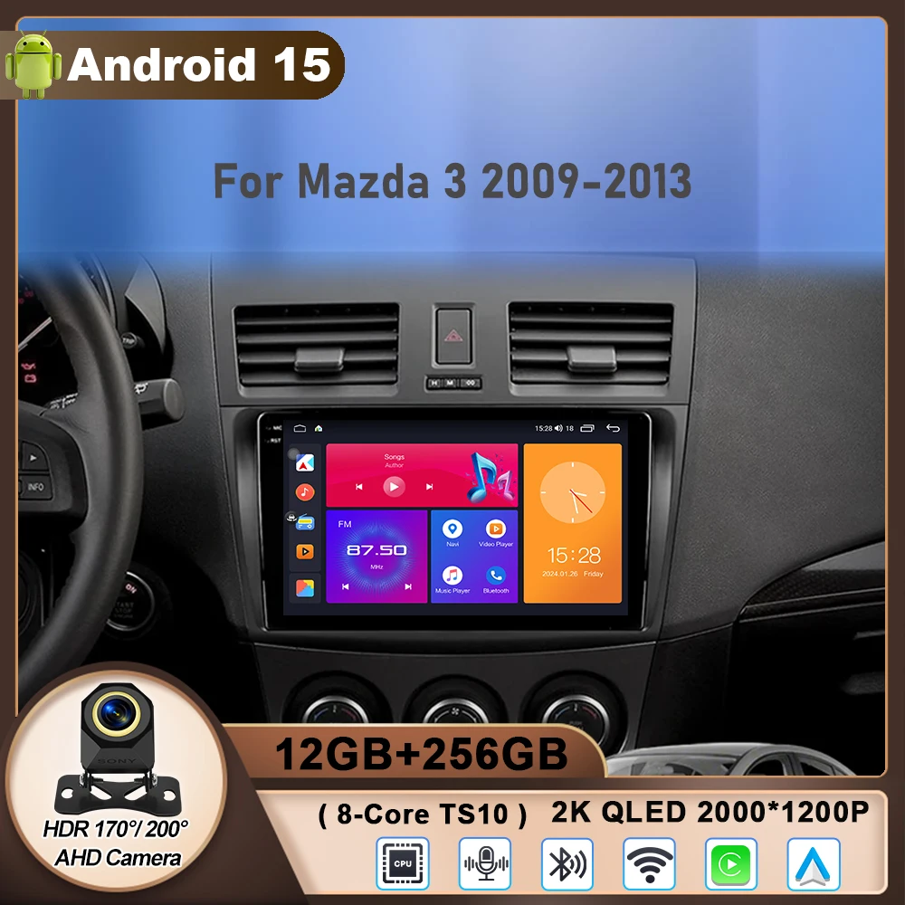 

Android 15 Car Radio for Mazda 3 2009 2010 2011 2012 2013 Android 14 Multimedia Player WIFI 4G GPS Navigation Carplay Head Unit