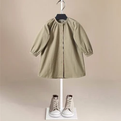 Spring Autumn Children Dresses for Girls Long Sleeve Cotton Kids Clothes Green  Baby Dress Children CTrench Lothing Girl Dress