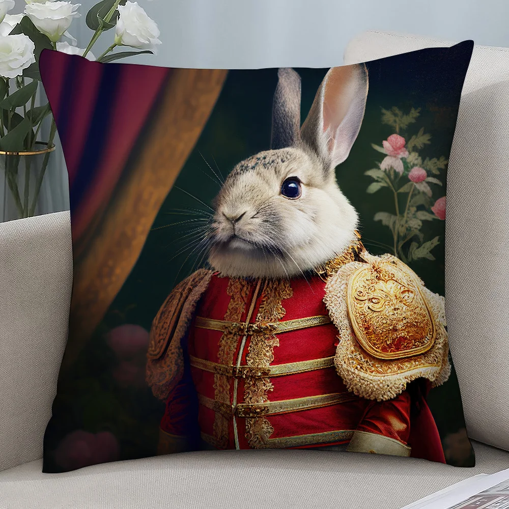 Retro Rabbit Portrait Pillow Case Short Plush Pillow Covers Sofa Decorative Gift Home Double-sided Printing Cushion Cover - Image 4