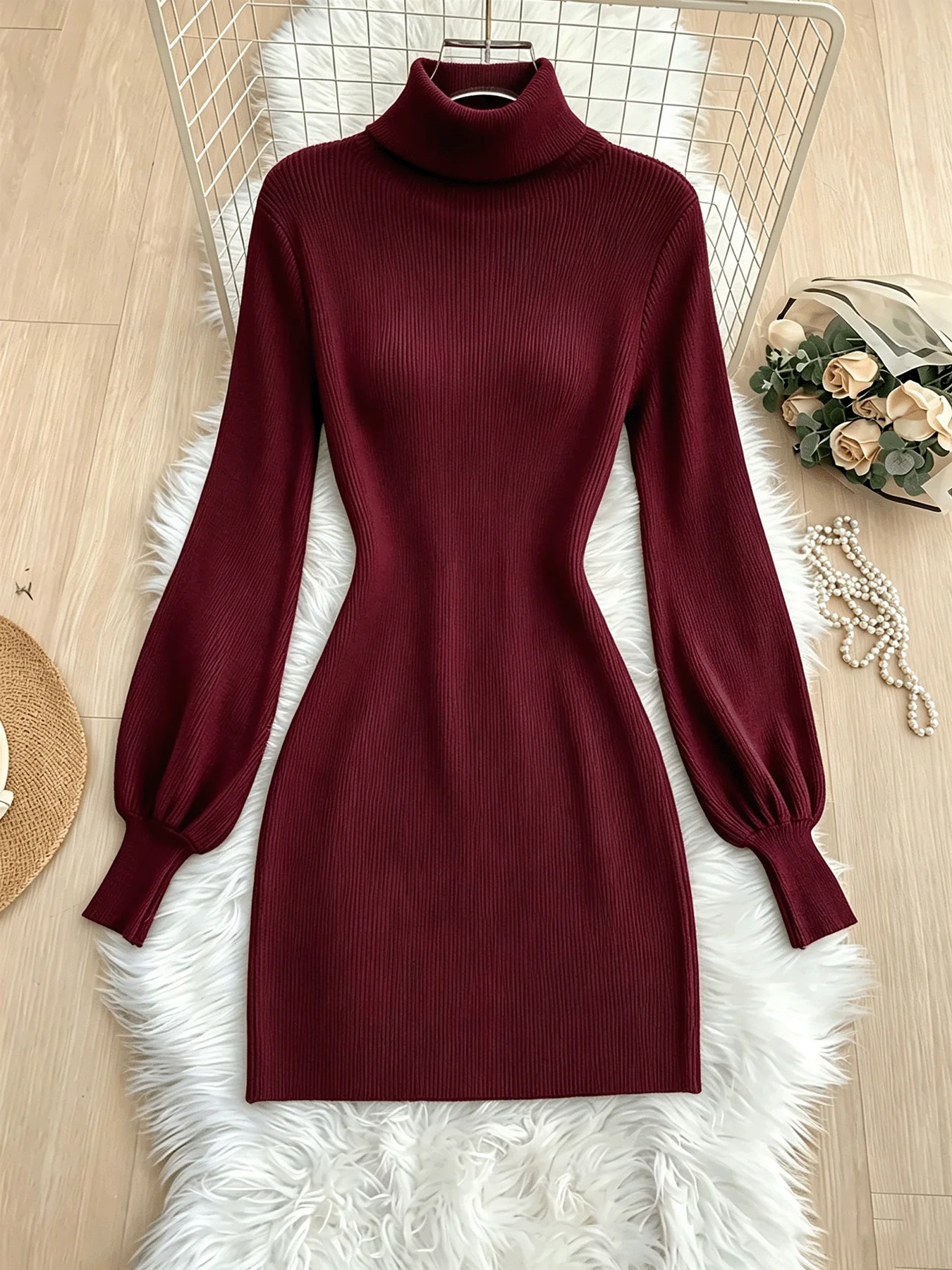 Gaun Bodycon Rajut Bergaris un - Bodycon Long Sleeve Ribbed Dress ulasan dan harga