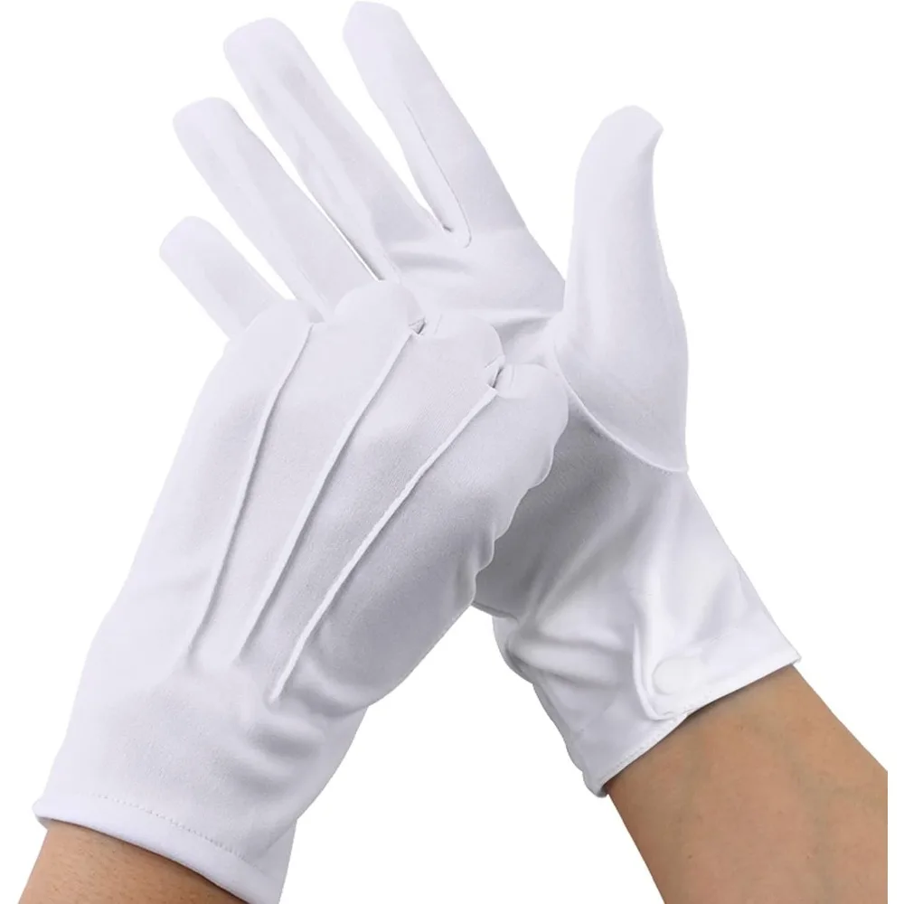 2 Pairs White Cotton Gloves Press Stud High Quality Formal Tuxedo Ceremonial Parade Uniform Santa Claus Dress Party Supplies