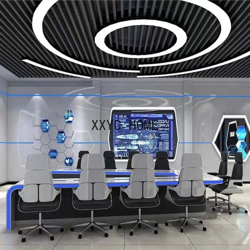 Multimedia Technology Sensor Table and Chair Multi-Joint Workbench V-Shaped Monitoring Center Command Station