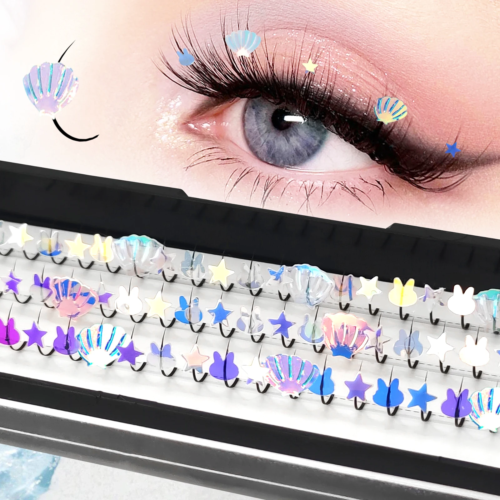 Summer Fairy Eyelash Sparkling Shell Star False Eyelashes Colored Changing Glitter Beauty Lashes Beach Dance Music Festival
