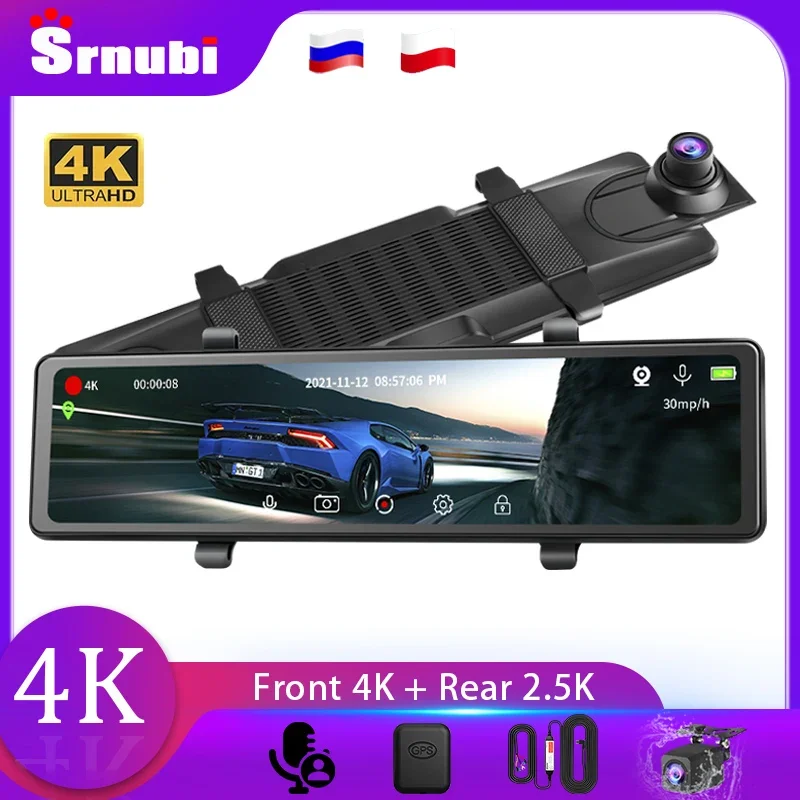 

Srnubi 11.26" Car DVR Dash Cam 4K Front and 2.5K Rear Camera Voice Control Recorder Dual Lens GPS Track Playback Wifi Left Lens