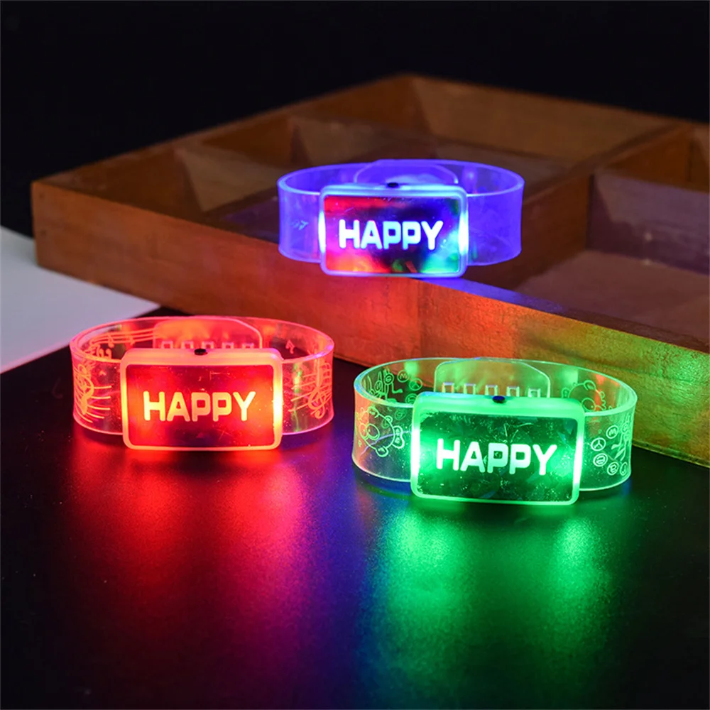 Led Glowing Wristbands Colorful Flash Light Up Happy Bracelet Glow In The Dark Party Supply Wedding Christmas Party Decoration