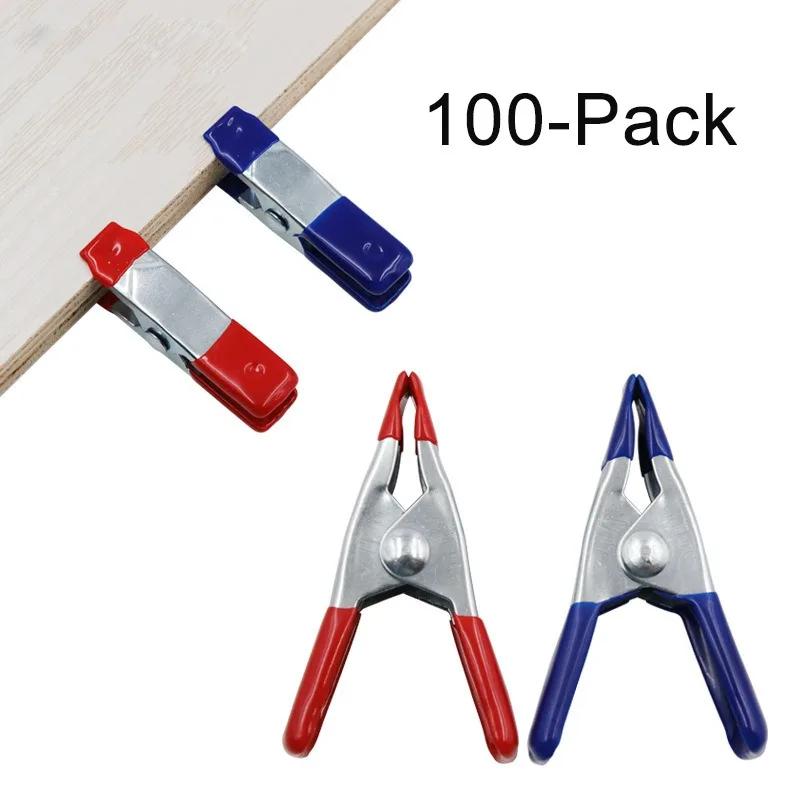 100個入り-スチール製スプリングクランプ-高耐久-ノンマーキング-pvcコーティングチップ-コーティングハンドル-2インチ-木工用金型固定クランプ
