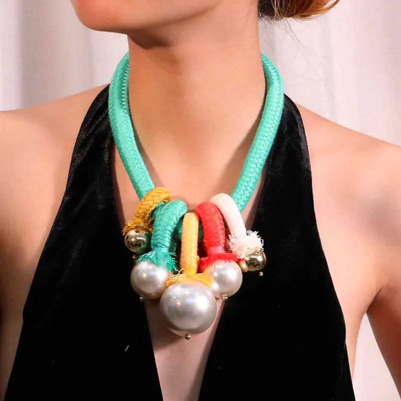 Fashion Statement Beads&Colorful Ropes Necklace for Women Trendy Wedding Party Jewelry