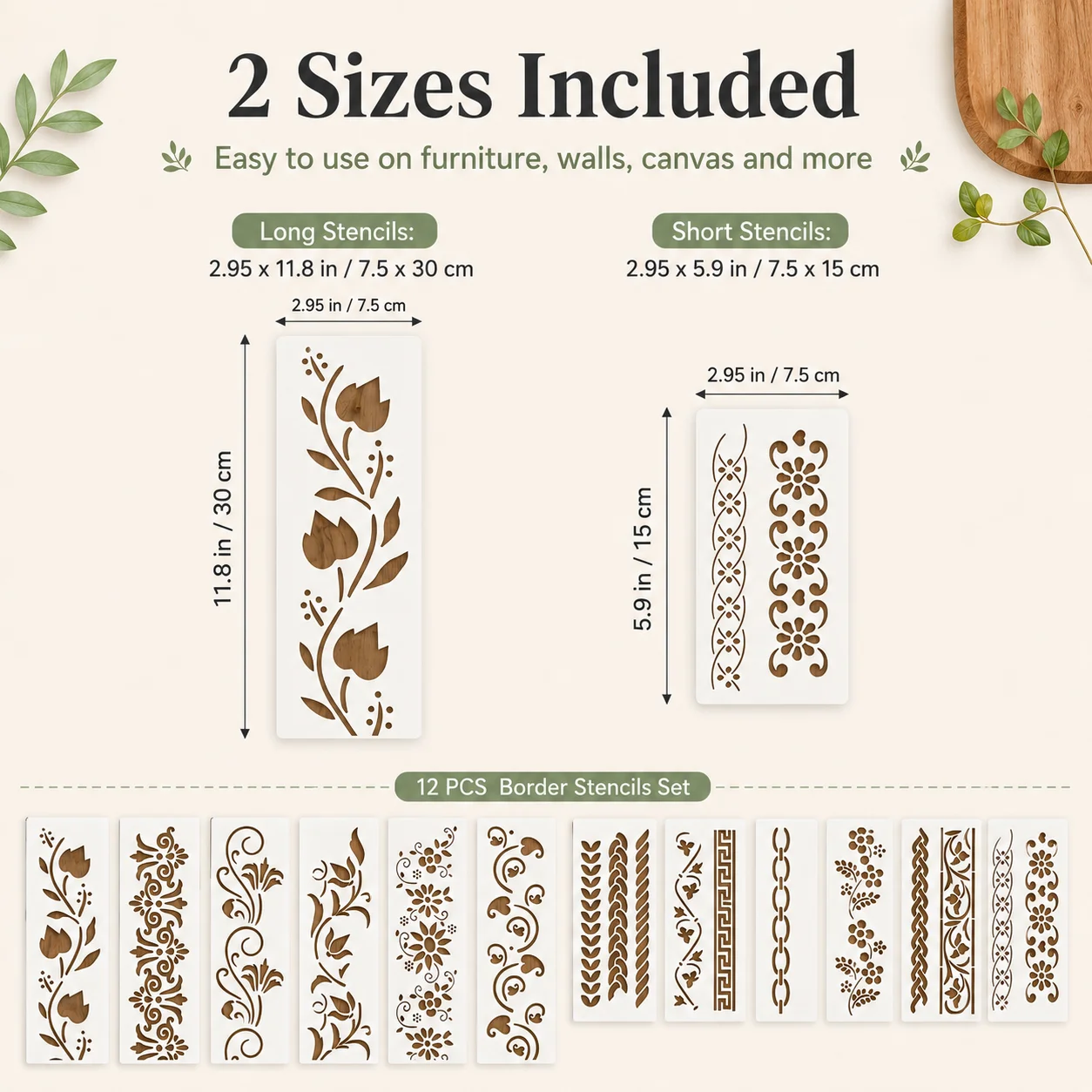 12pcs/Set DIY Stencil Set - Flowers Grass Trees & Plants for Wood Wall Canvas Paper Ideal for Crafters And Artists