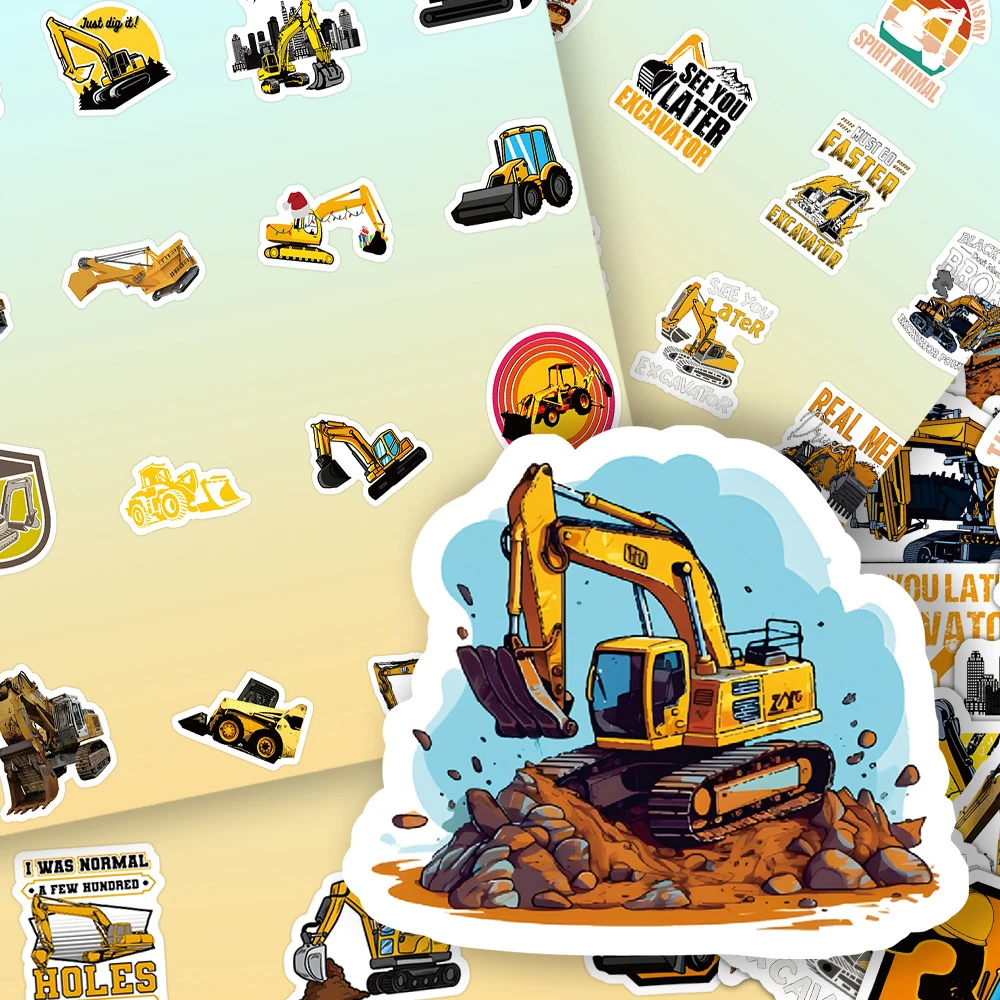 10/30/60pcs Funny Excavator Cartoon Stickers Digger Graffiti Decals DIY Scrapbooking Skateboard Phone Classic Kids Toy Sticker
