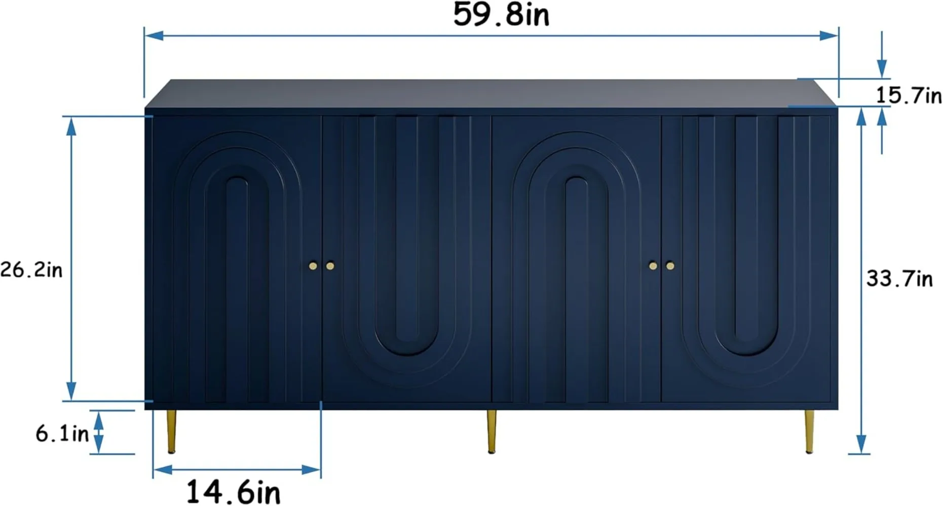 59,8'' moderne opbergkast buffetkast tv-standaard koffiebarkast met 4-deurs houten verstelbare planken voor het leven