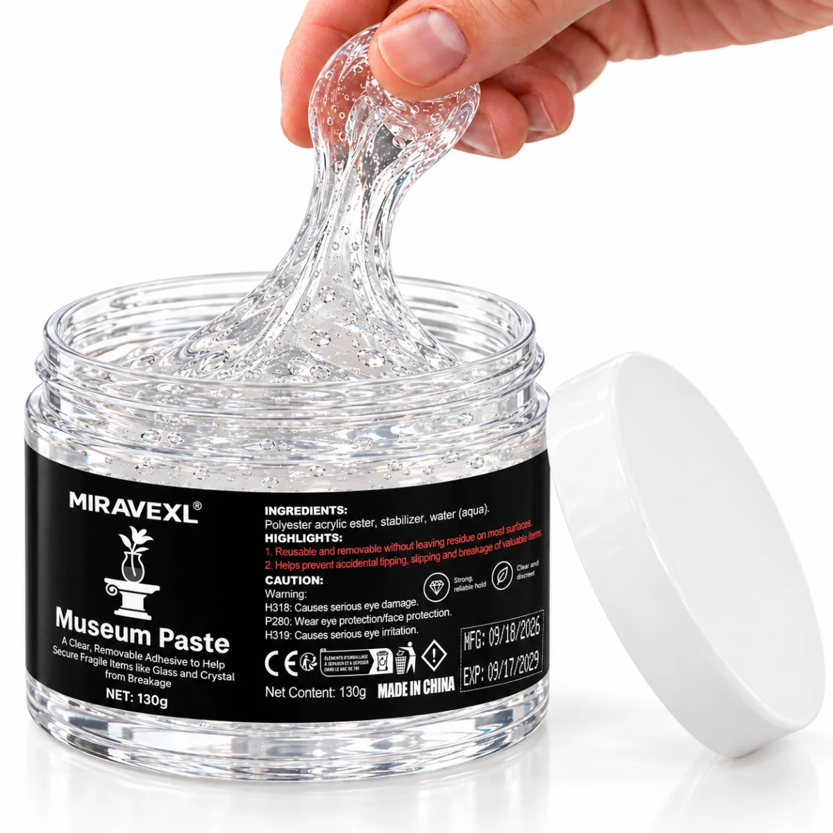 Clear Museum Gel Removable Adhesive for Glass Crystal Collectibles Figurines Vases Anti Slip Anti Tip Display Securing Gel
