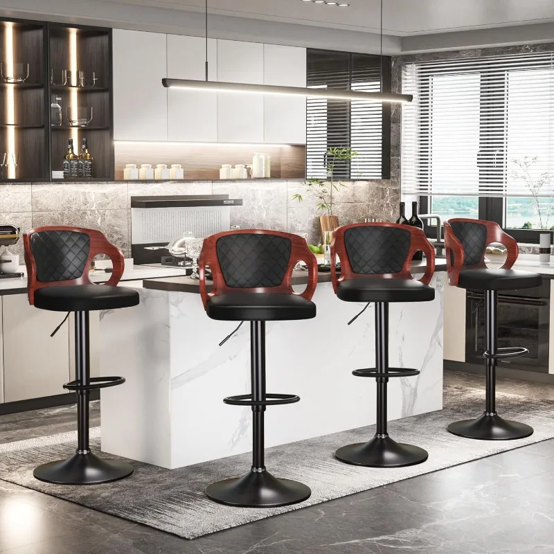 

Набор барных стульев из 2 шт., табуреты прикроватной высоты со спинкой из гнутой древесины и подлокотниками, поворотные барные стулья, кухонные острова из искусственной кожи, Adjus