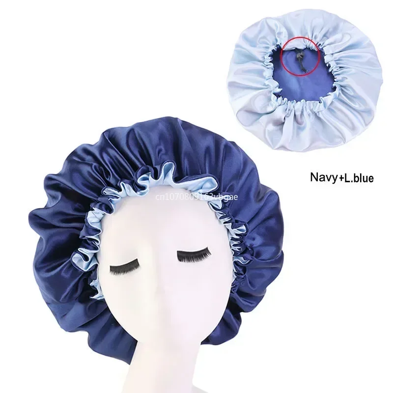 New Women Solid Reversible Satin Bonnet For Curly Hair Cap Double Layer Adjustable Sleep Cap Elastic Hair Cap Haircare Night Hat