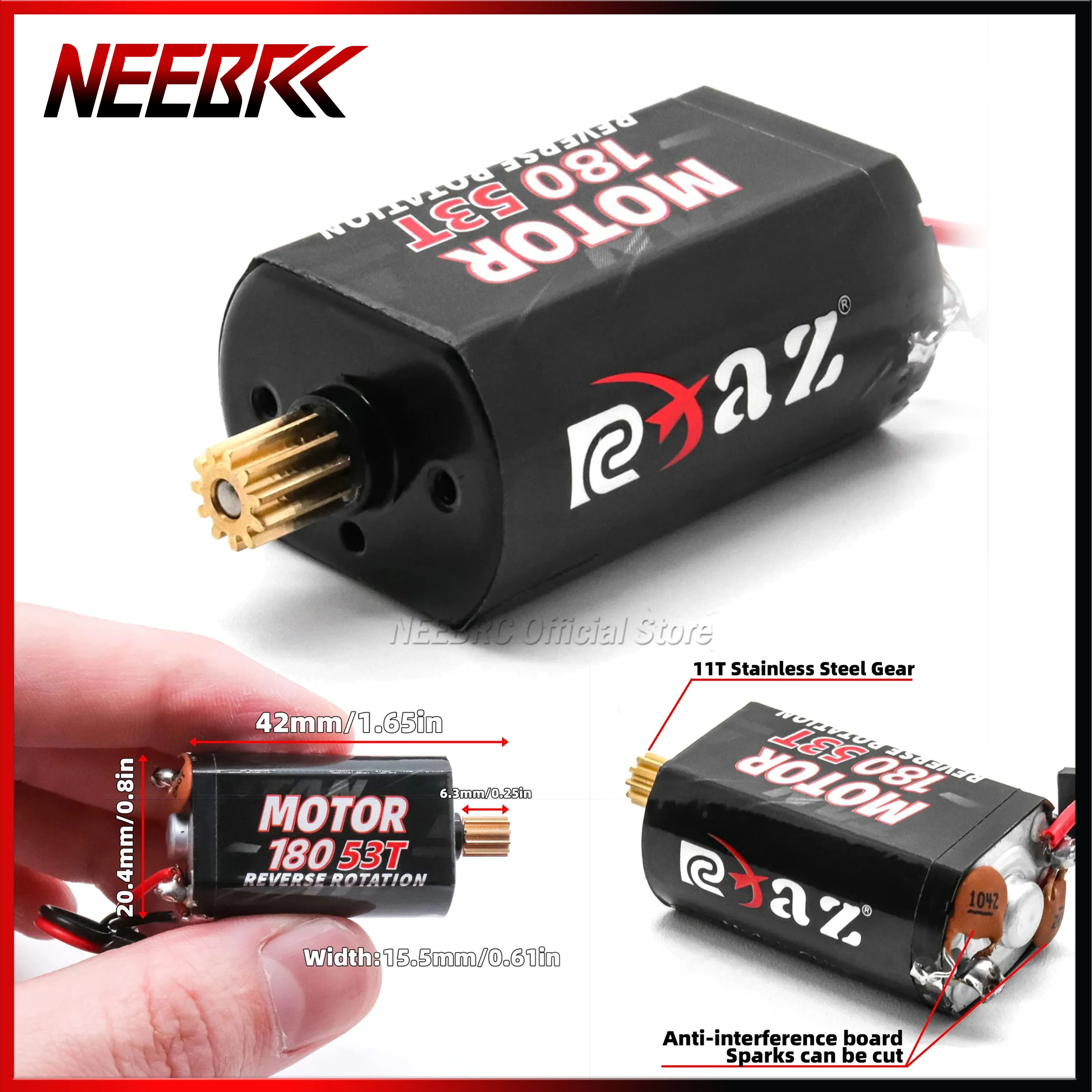 

NEEBRC 180 RC Crawler Brushed Motor 53T 60T with 11T Pinion Steel Gear 7.2V for 1/18 Car Traxxas TRX4M TRX4-M Upgrade Part Toy