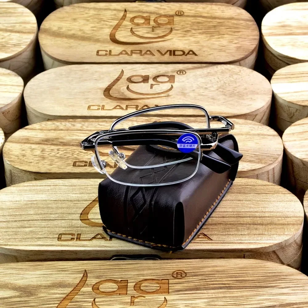 Clara Vida Portable Foldable Glasses Women With Belt Case Blue Ray Resistance Reading Glasses Men +1 +1.5 +2 +2.5 +3 +3.5 +4