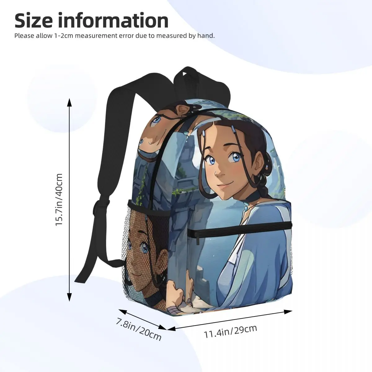 كارتون الصورة الرمزية آخر Airbender كاتارا حقيبة ظهر الطالب حقيبة مدرسية المشي لمسافات طويلة السفر Daypack للبنين بنات حقيبة الكتب حقائب الكتف