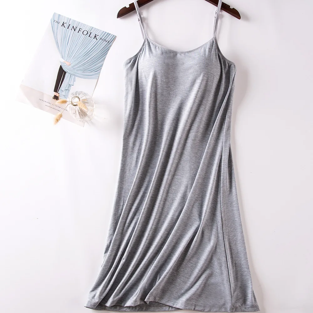 

Sling Nightgown Female Modal Pajamas Chest Pad Home Wear Sleeveless Night Dress Women Nighwear Comfortable Sleepwear Nightie