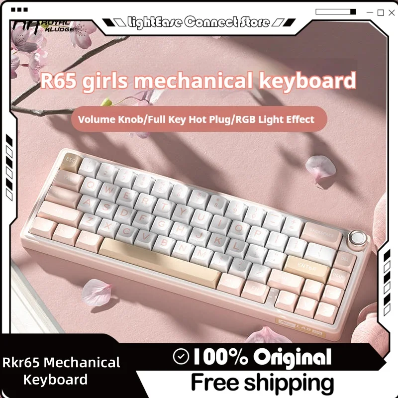 

Rkr65 Mechanical Keyboard 66keys Wireless Bluetooth Tri-Mode Hot Plug Rgb Light Portable Female Game Office Customization Beauty