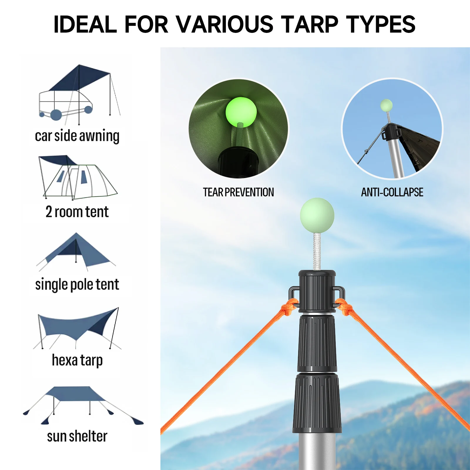 SANLIKE Telescoping Tarp Poles Tent Poles, 96" Aluminum Canopy Poles Extendable Pole for Awning Shelter Camping Hiking Backpacki view 5