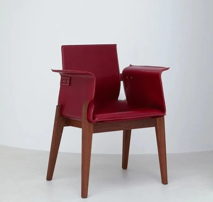 

Black walnut saddle leather dining chair model room study hotel chair