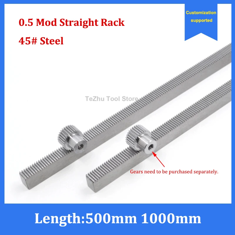 

1 шт. прямая зубчатая рейка 0.5 модуля, 45 зубьев # Стальная прецизионная зубчатая рейка для механических систем, длина 500 мм, 1000 мм, с возможностью индивидуальной настройки