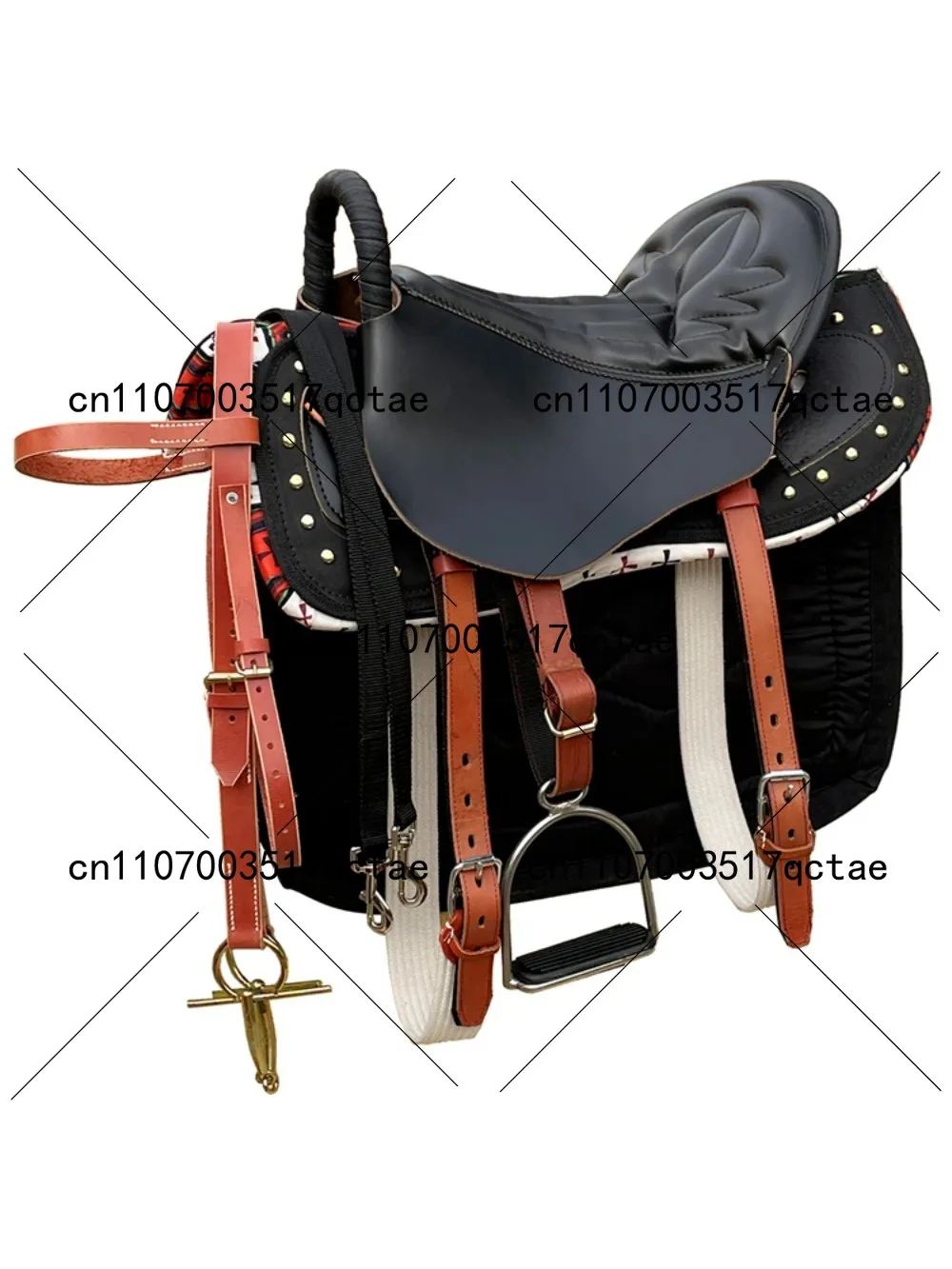 New Handrail Pure Leather Saddle Complete  Cowhide Harness Horse Racing Endurance