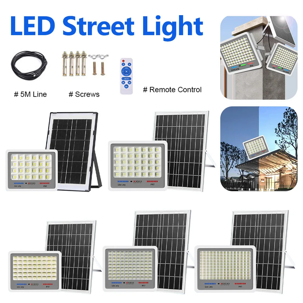 Solar Powered LED Street Light Waterproof Outdoor Security Lights Remote Control Spot Lights for Garden Courtyard 100W-300W