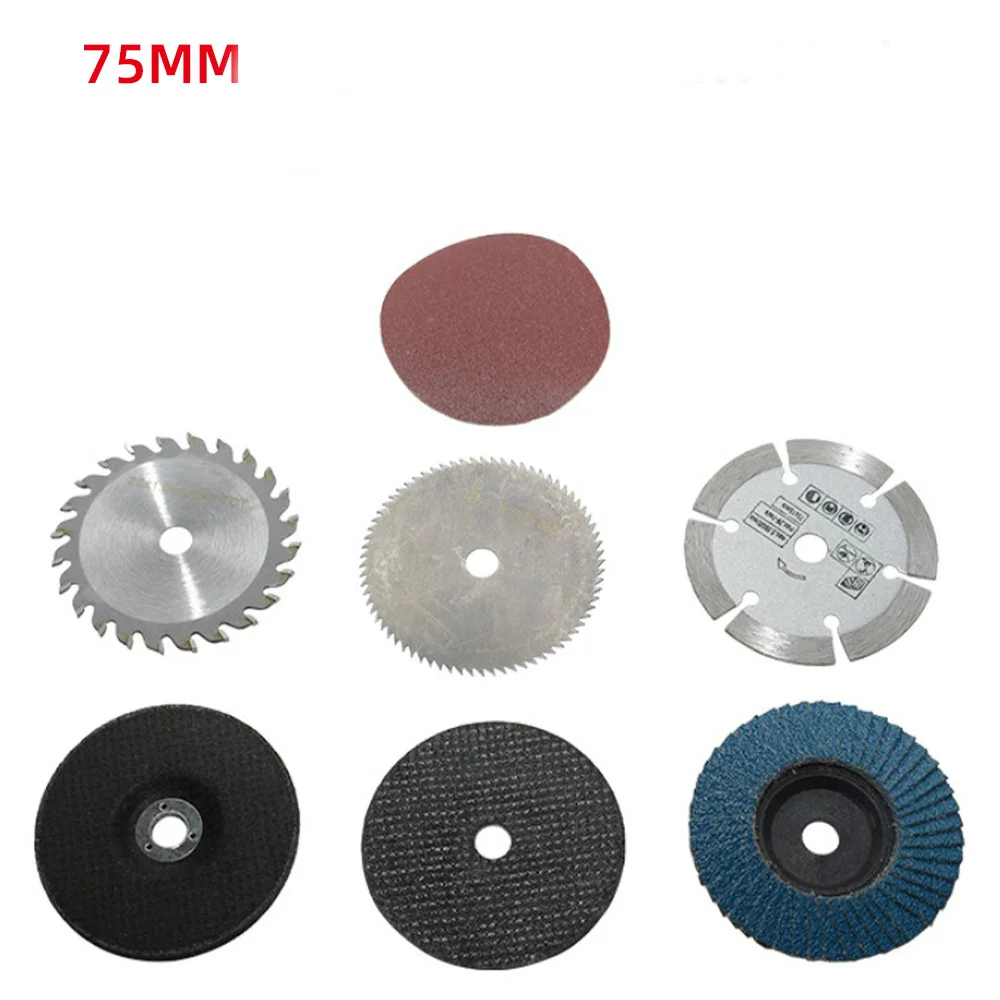 7pcs 3-Inch Circular Saw Blade Set Including 75mm Grinding Disc - Durable Steel Construction Includes Chainsaw Blades Etc