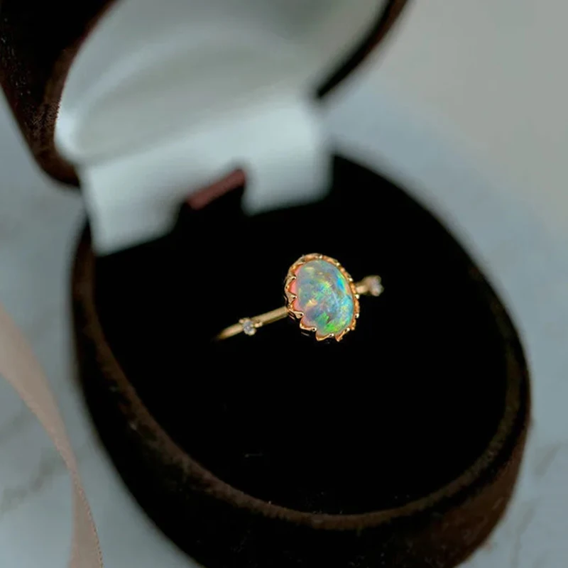 Classic Design Silver Oval Faux Opal Colored Open Ring Palace Style Luxury Sophisticated Attending Wedding Women Jewelry