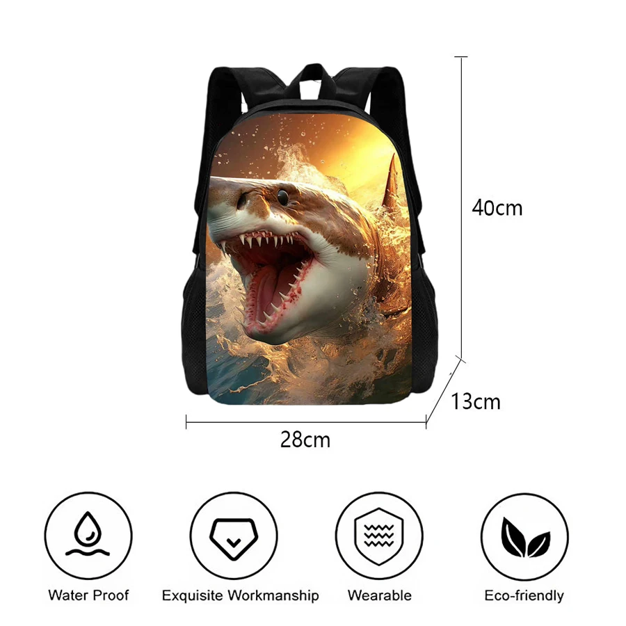 Mochila 3D Shark Print Children\'s School Bag Cartoon Animal Print Boys and Girls School Bag Lightweight Children\'s Backpack