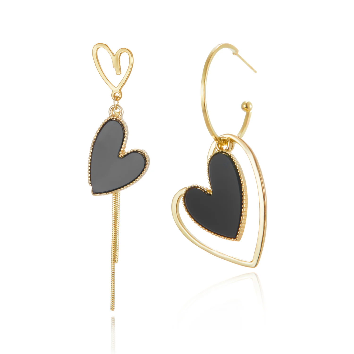 Korean Personality Black Heart Dangle Earrings For Women Asymmetric Long Tassel Drop Earrings Wedding Party Jewelry Gift