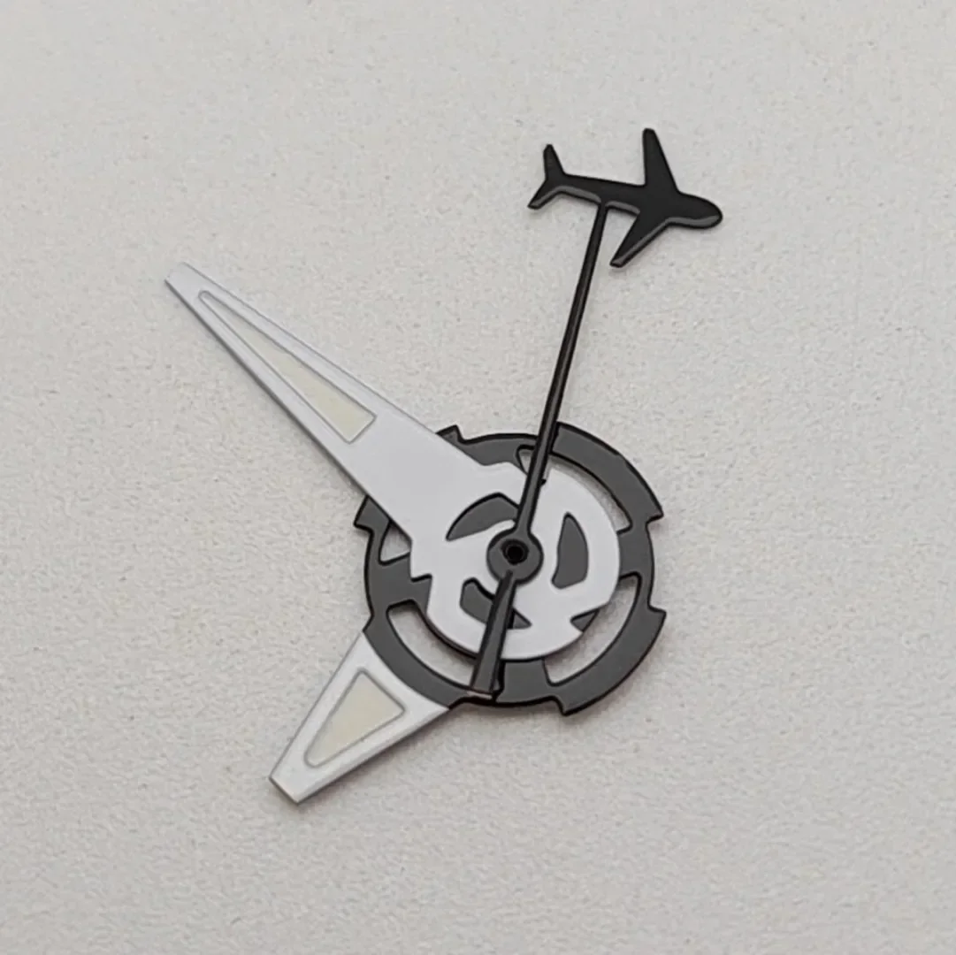 1 Juego de manecillas de reloj con forma de avión, segunda mano para movimiento NH35/NH36, puntero luminoso verde, accesorios para reloj