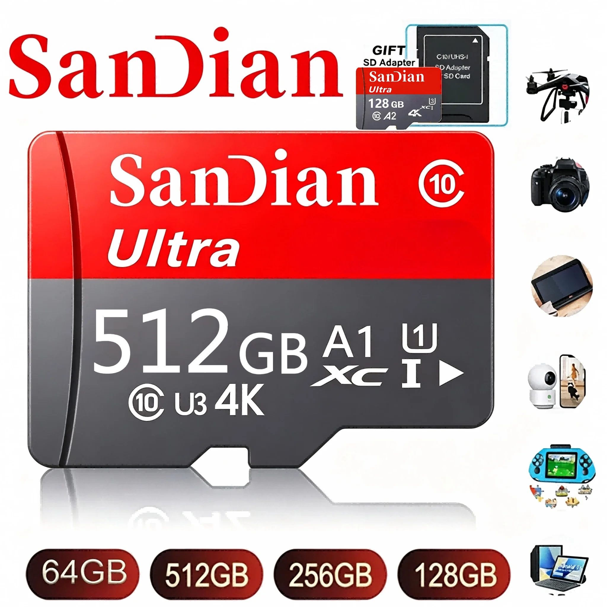 32GB 512GB 128GB Best Micro TF SD Card TF Cards SD Cards Memory Card for Dash Cam/Smart TV/Gaming Console/VR Headset/PC Mac