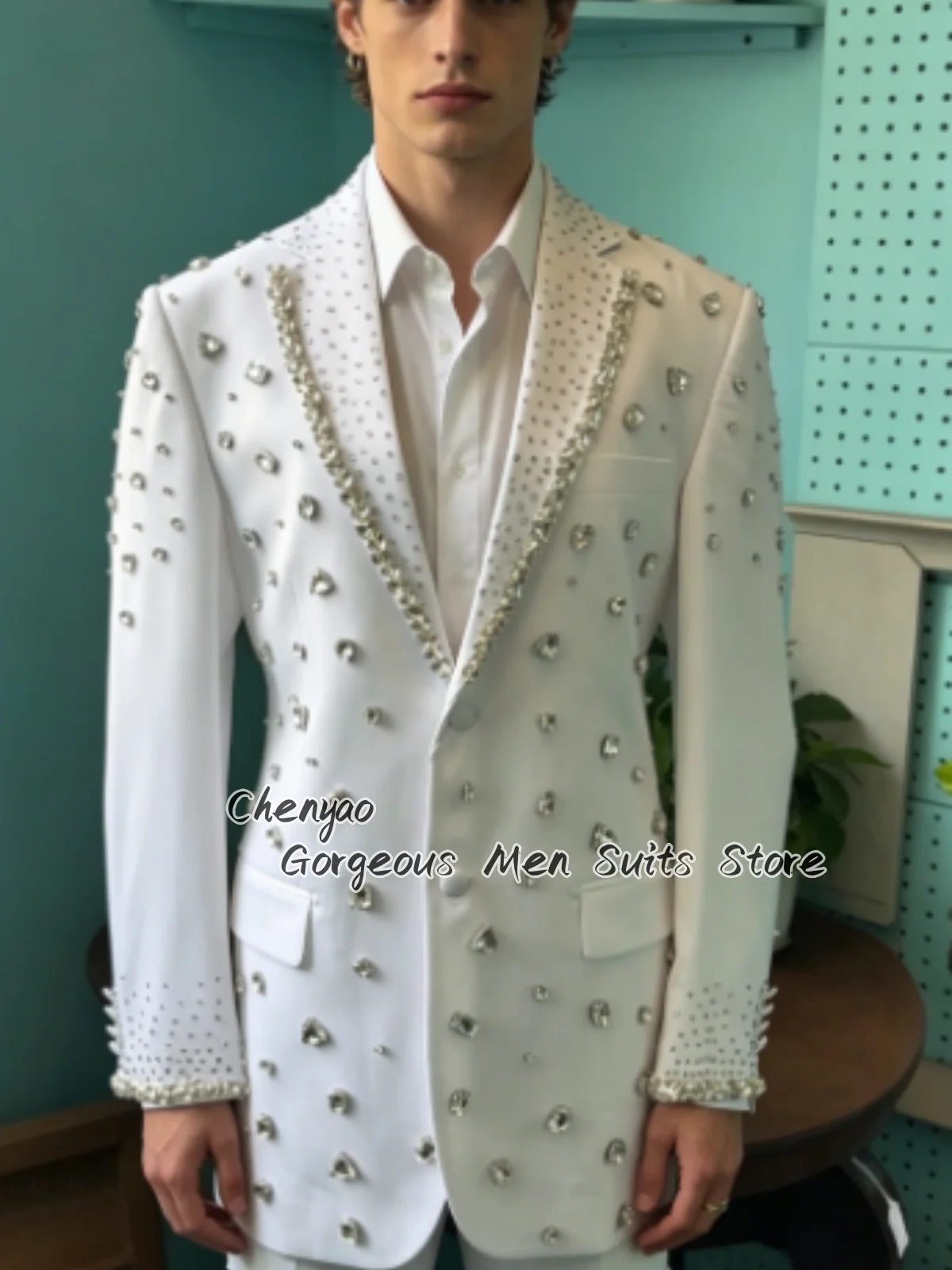 Men'S Grooming Jacket - High-end Luxury Rhinestone Ornament Slim Men