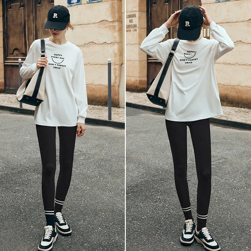 

OLrain Simple Women's T-shirt 2025 Autumn Fashion 100% Cotton Embroidery Tops Pattern Loose Casual Highstreet Tees M56QT83905