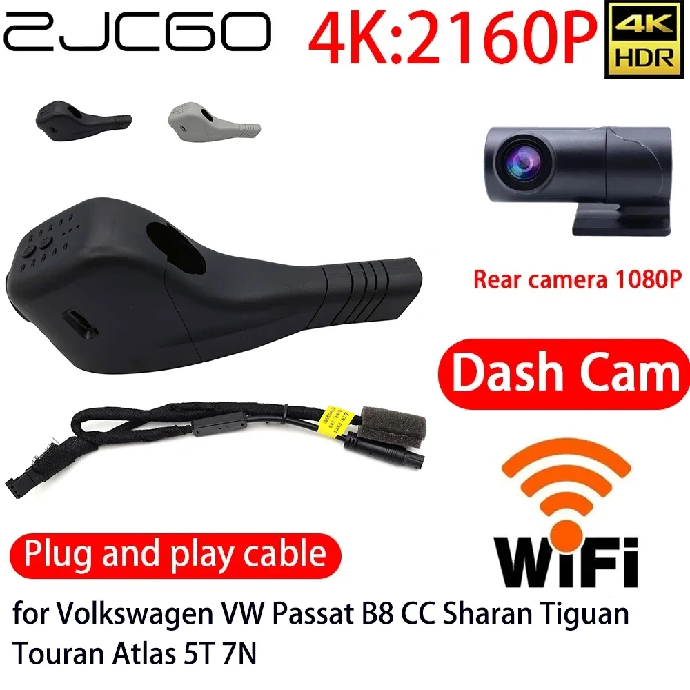 

ZJCGO 4K Car DVR Dash Cam Wifi Front Rear Camera 24h Monitor for Volkswagen VW Passat B8 CC Sharan Tiguan Touran Atlas 5T 7N