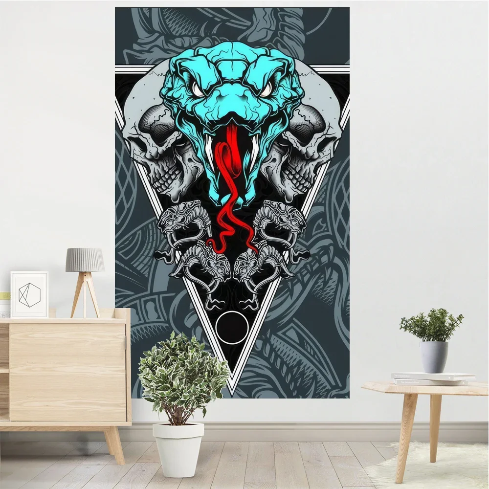 Skull And Snake Tapestry Horrible Wall Hanging Cloth Dark Style Fabric Decoration Cool Bedroom Decorative