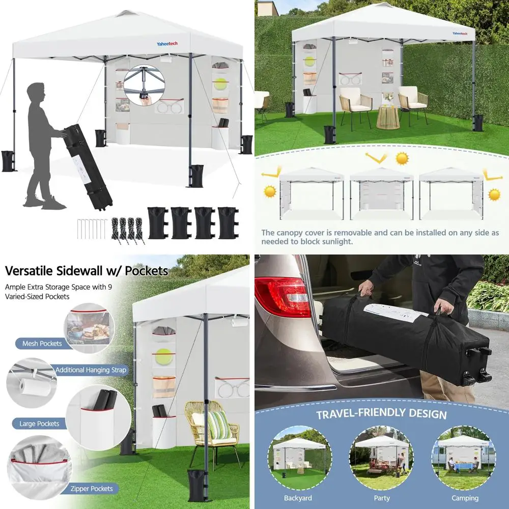 

Waterproof Durable 10x10 Canopy Tent with Removable Pockets Sidewall for Outdoor Sun Shelter and Extra Storage