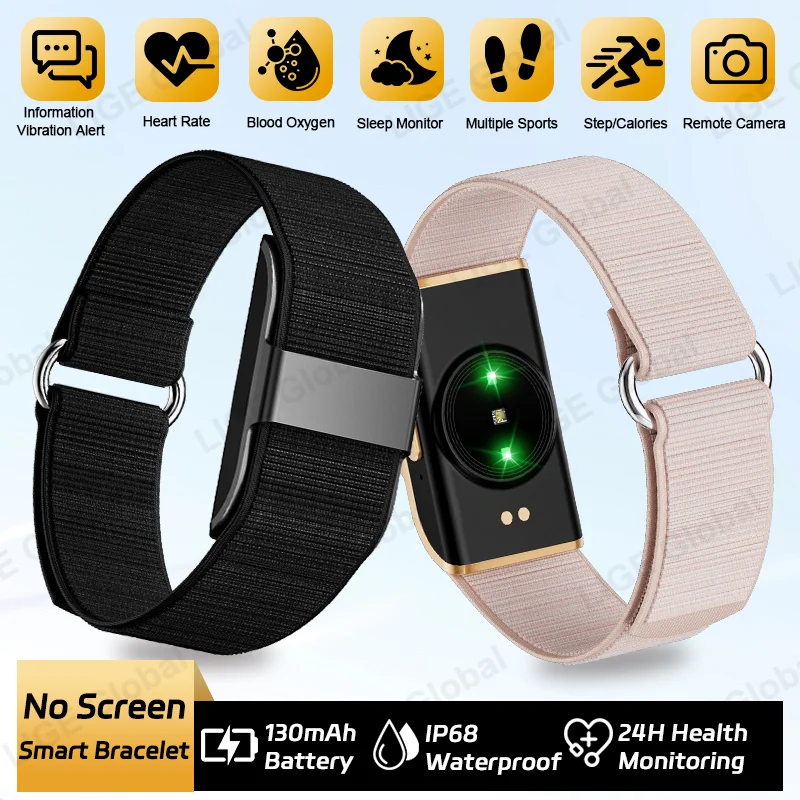 

LIGE Sports Bracelet Smartwatch Heart Rate Blood Oxygen Stress Monitor No Screen Smart Wristband Fitness Tracker For Men Women
