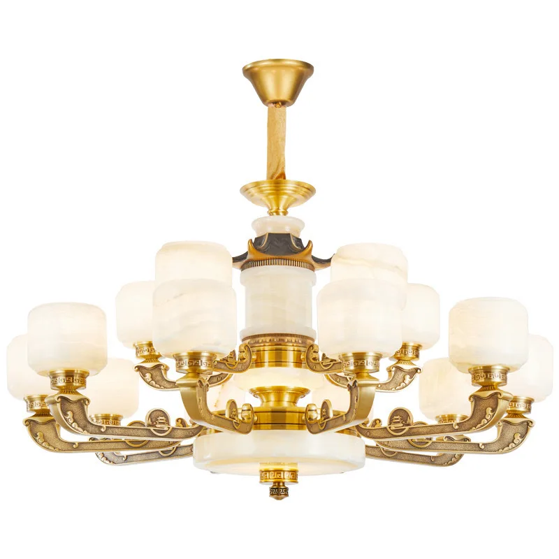 

New Chinese style, all copper, jade, chandelier, Chinese style, living room, bedroom, home, villa
