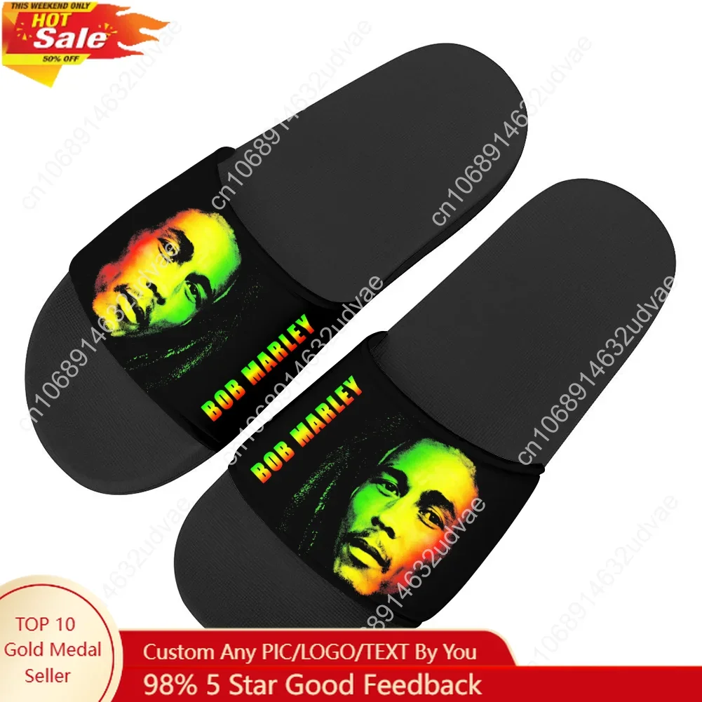 

Bob Marley Reggae Rasta Slippers Man Woman Boy Girl Tailor Made Slides Sandals Photo Text Customized Bath Shoes Water Shoe
