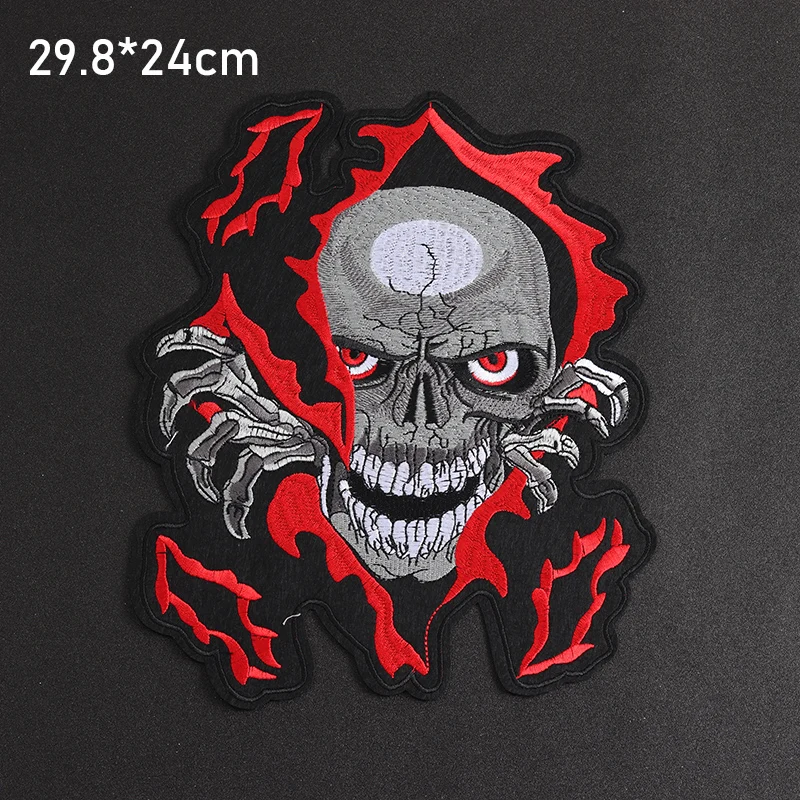 Red Punk Skull Tear Rozmiar: 29.8x24CM Punk Patch na odzież Żelazko na haftowanej aplikacji odznaka na kurtce Akcesoria do majsterkowania