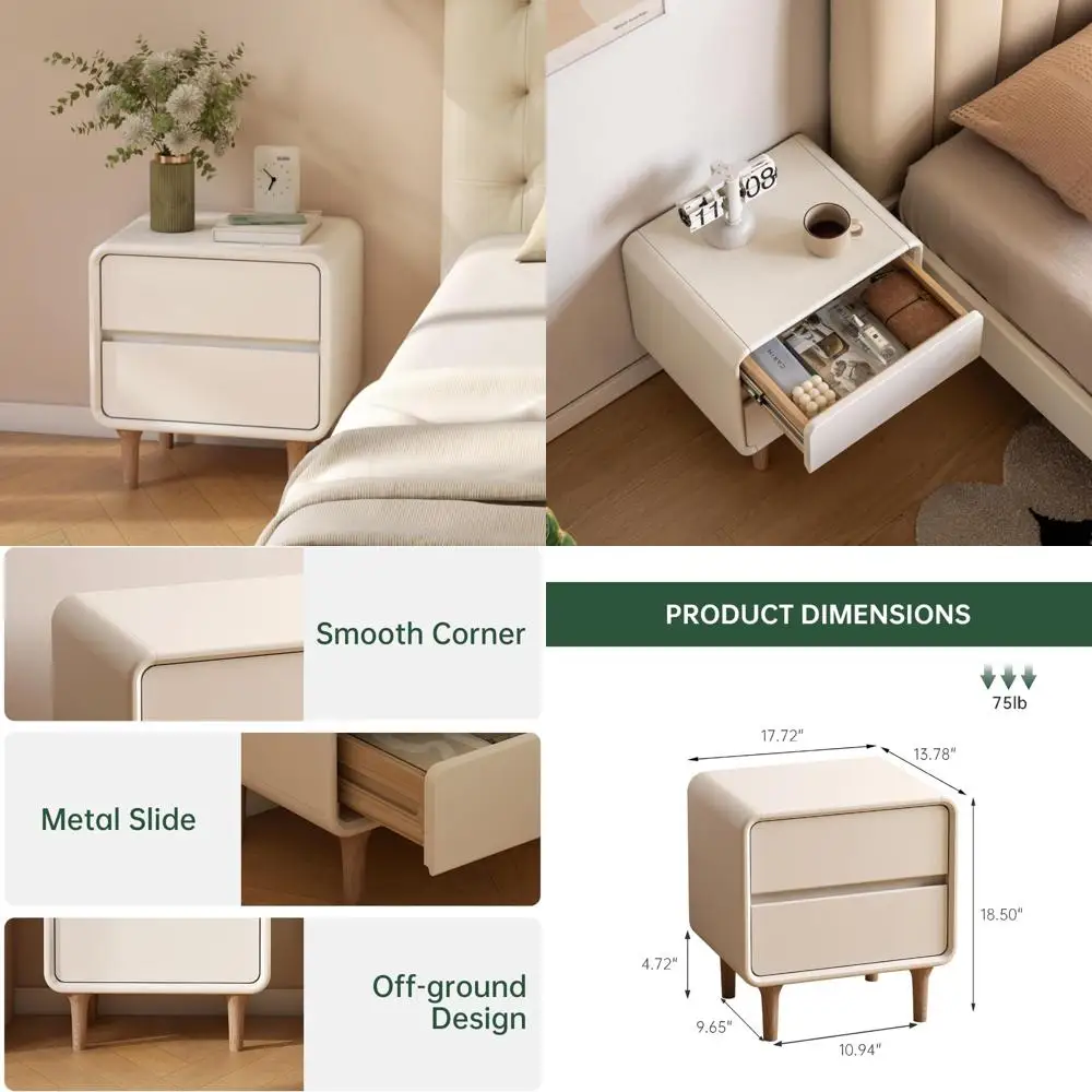 White 2-Drawer Wooden Nightstand for Bedroom, Compact Side Table for Small Spaces, Ideal Sofa Side Table