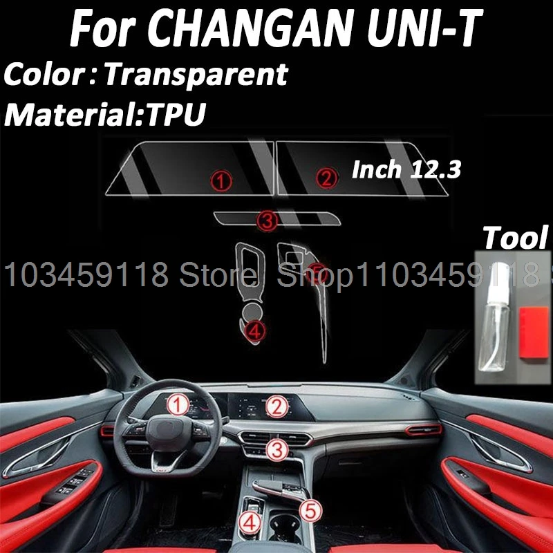 TPU protectiveFilm For Changan UNIT UNI 2020 2021 2022 Interior Center Console Gear Door Window Pillar Panel Transparent Film
