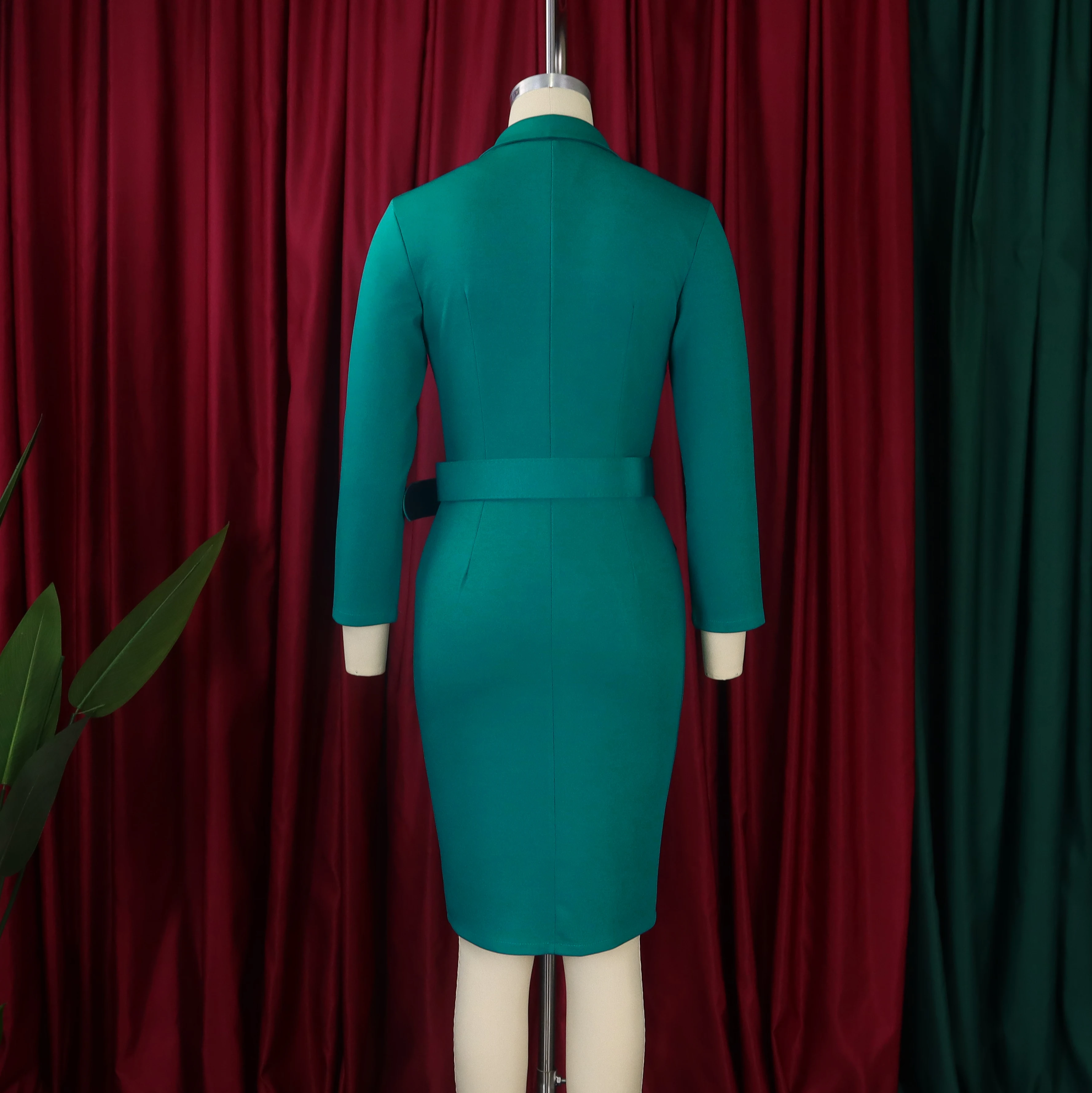 Office Dress Women Elegant Notched Collar Full Sleeve Belt Waisted Double  Breasted Package Hips Mid Calf Formal Work Dress Midi - AliExpress 200000345