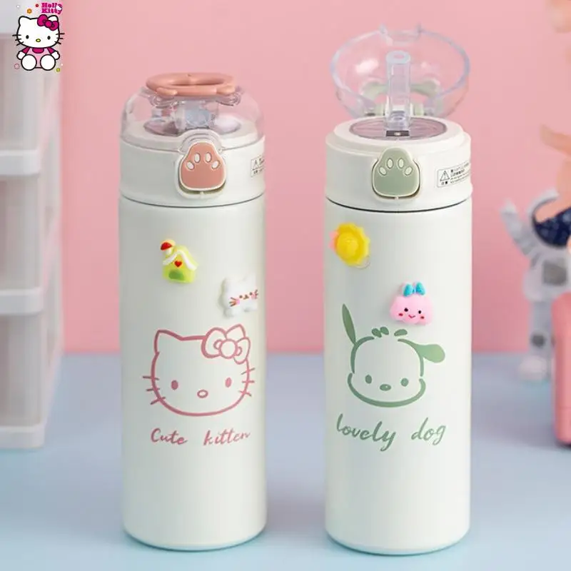 

420Ml Sanrio Hello Kitty Water Cup Kawaii My Melody Thermos Cups Anime Cartoon Kuromi Juice Cup Insulated Water Bottle Kid Gifts