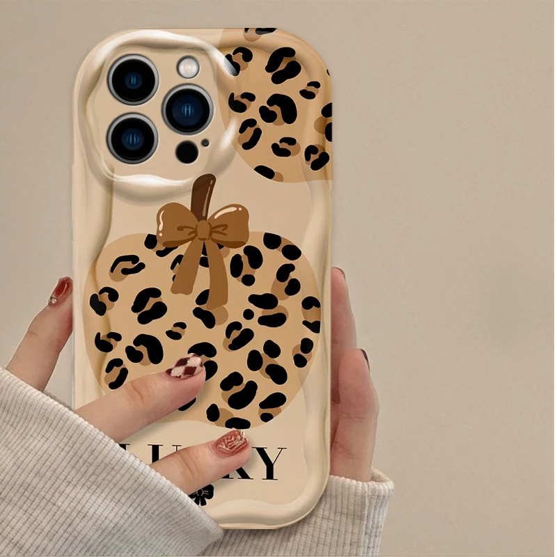 Love Heart Leopard Print 3D Wave Case For iPhone 16 15 14 13 12 11 Pro Max X XR XS 8 7 Plus SE 2020 Silicone Protective Cover