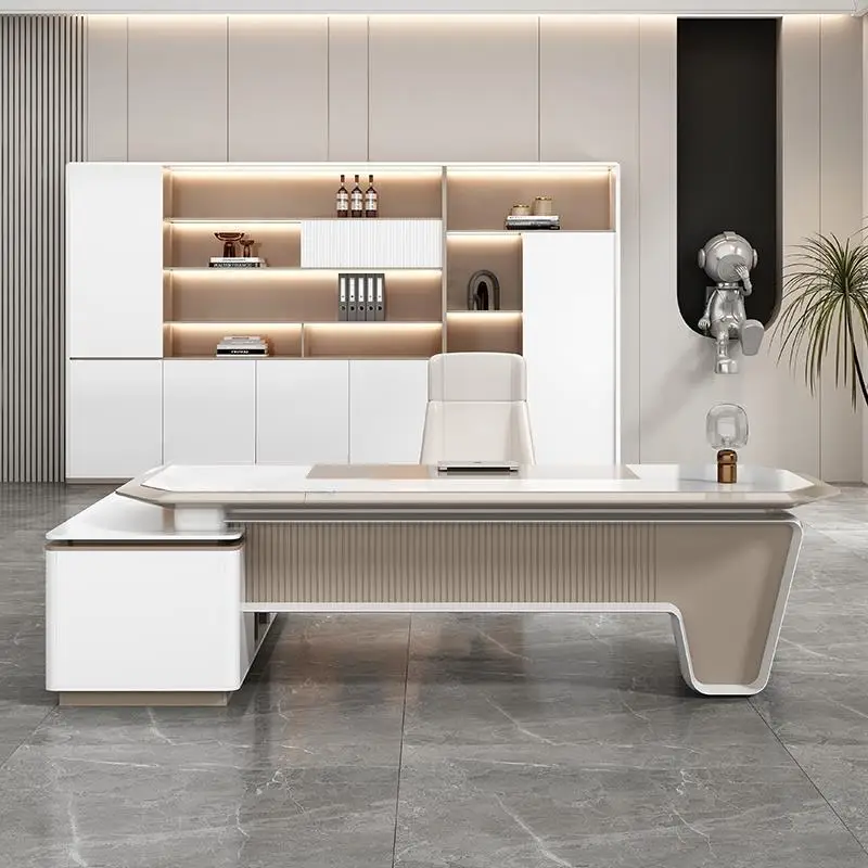 

Окрашенный офисный стол, элитный минималистичный современный белый менеджер, босс, генеральный директор, офисная мебель, столы и стулья