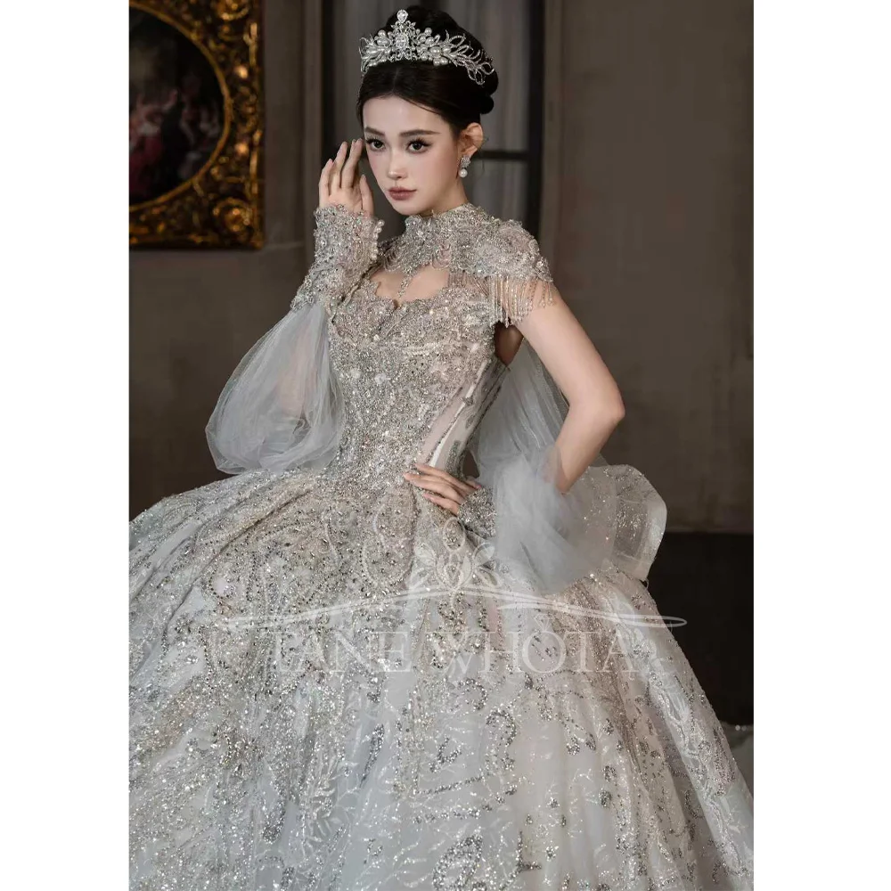 

Luxury Sleeveless Sweetheart Lace Wedding Dress Beading Sequined Customizable Brides Vestido Casamento 2025